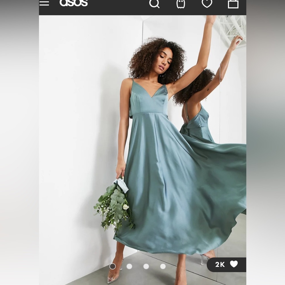 ASOS DESIGN satin midi dress with tie back in dusky blue